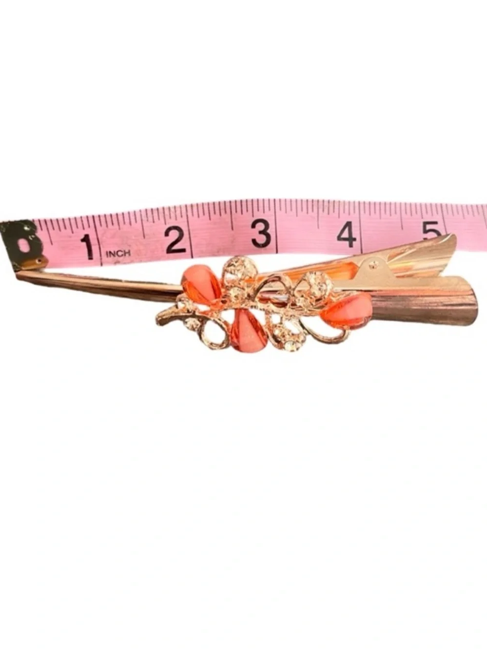 Gold-tone Floral Hair Clip with Orange Gem Accents FINAL PRICE DROP